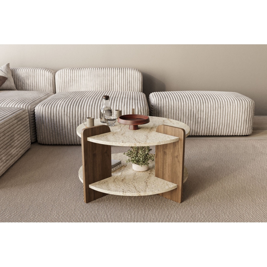 Klubska mizica PURO, premer 70 cm, bež/oreh