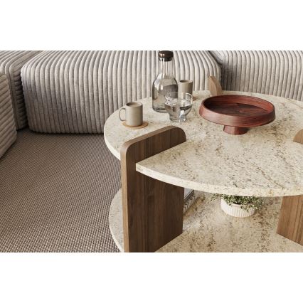 Klubska mizica PURO, premer 70 cm, bež/oreh
