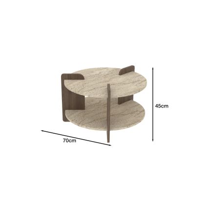 Klubska mizica PURO, premer 70 cm, bež/oreh