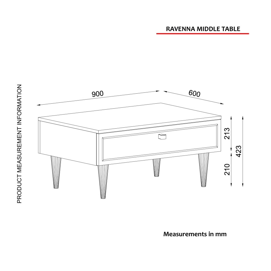 Klubska mizica RAVENNA 60x90 cm bela