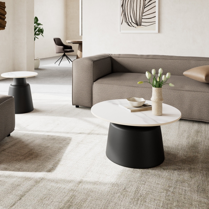 Klubska mizica SANTORINI premer 70 cm bela/črna/keramika