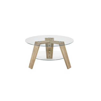 Klubska mizica TITAN, Ø 75 cm, prozorno steklo/hrast