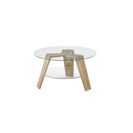Klubska mizica TITAN, Ø 75 cm, prozorno steklo/hrast