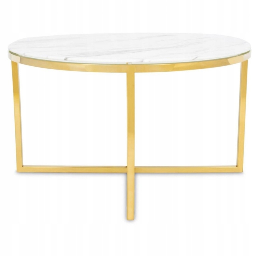 Klubska mizica VERTIGO 45x80 cm zlata/bela marmor decor
