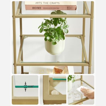 Knjižni regal GLASY v zlati barvi