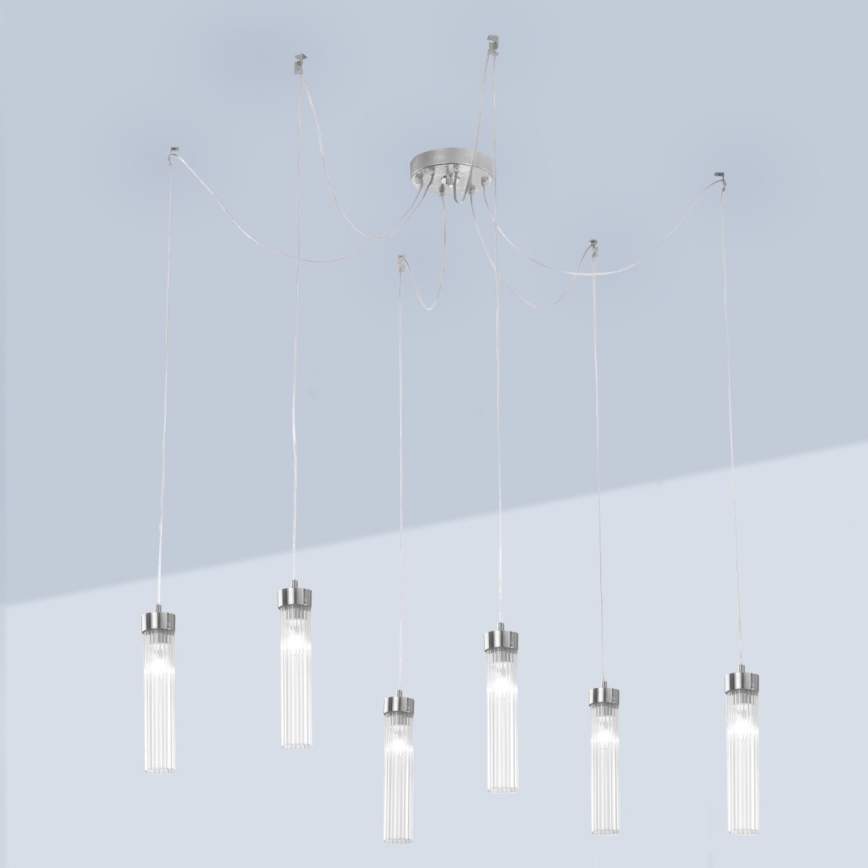 Kolarz 6009.30650 - Lestenec na vrvici RAGGIO 6xE14/25W/230V spider srebrna