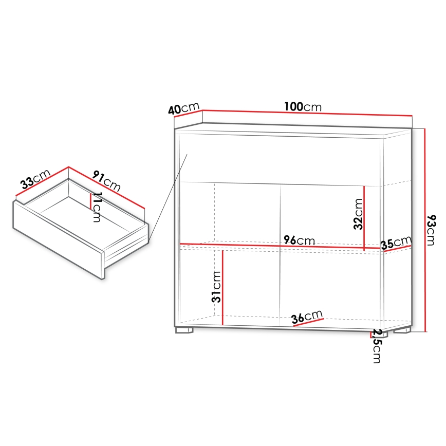 Komoda GESITA 93x100 cm, hrast Cremona
