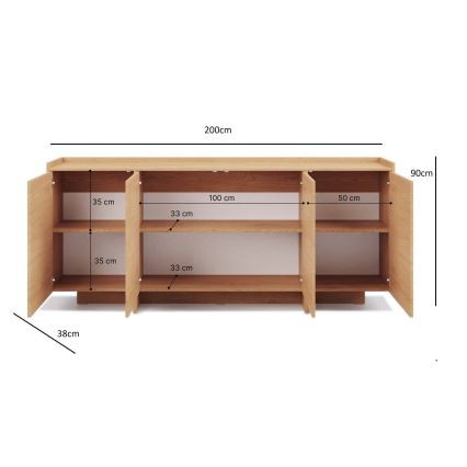 Komoda KEMI 200x90x38, hrast Cremona