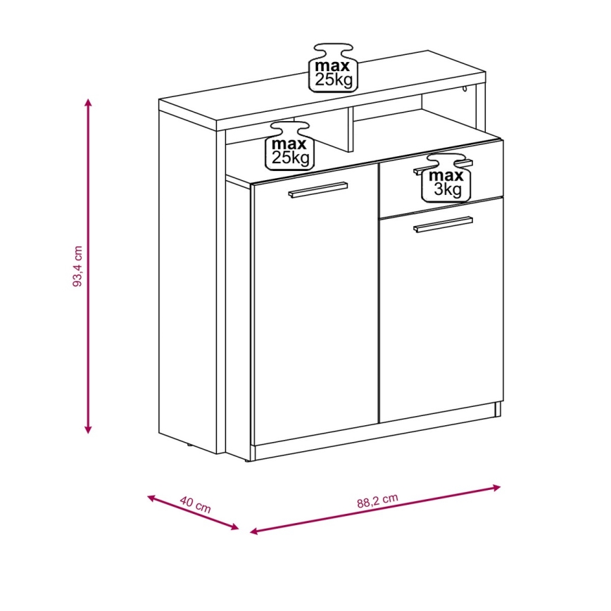 Komoda LEBY hrast sonoma/bela