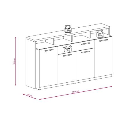 Komoda LEBY hrast sonoma/bela