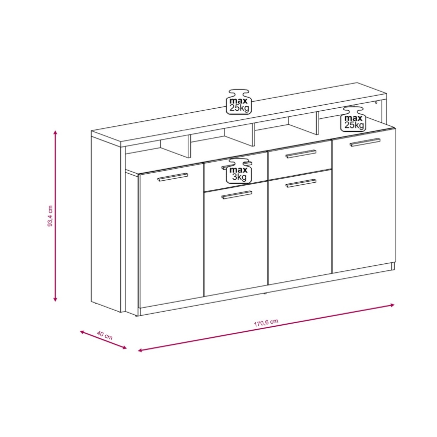 Komoda LEBY hrast sonoma/bela
