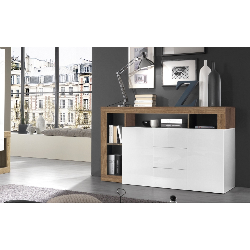 Komoda LENOR 146x93x42 cm bela/hrast