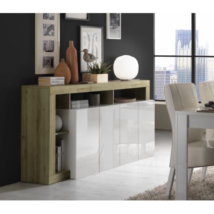 Komoda LENOR 184x93x42 cm bela/svetli hrast
