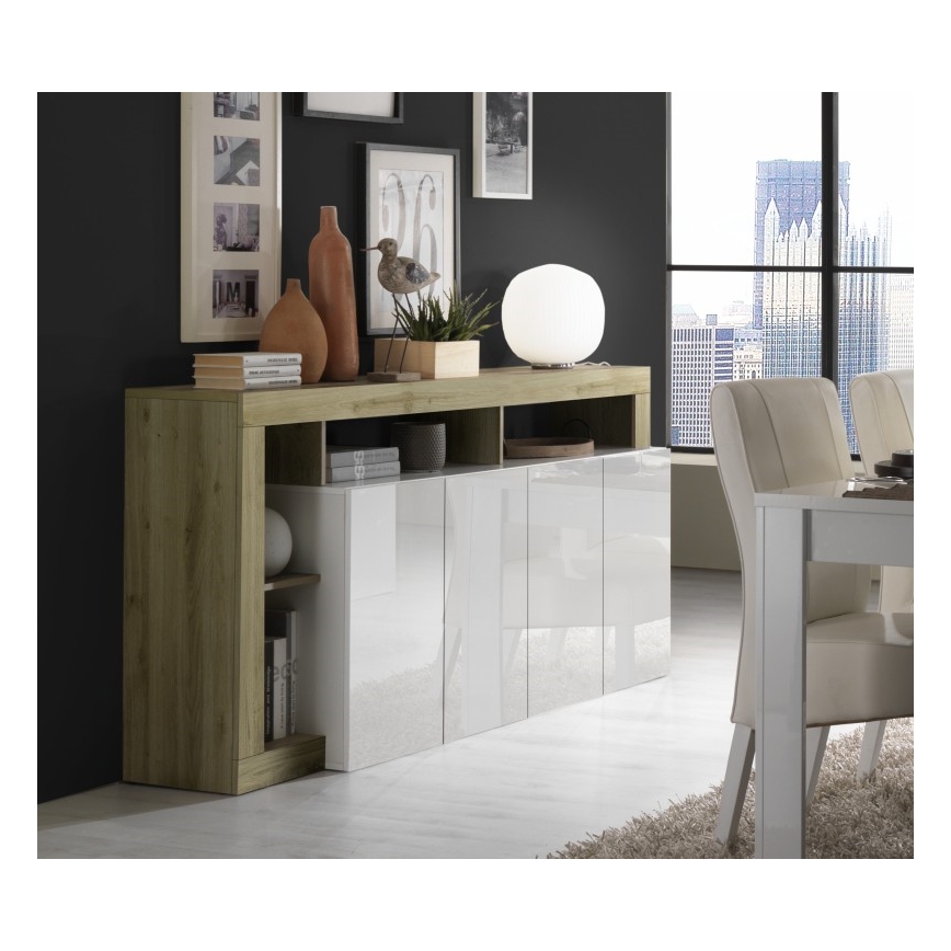 Komoda LENOR 184x93x42 cm bela/svetli hrast