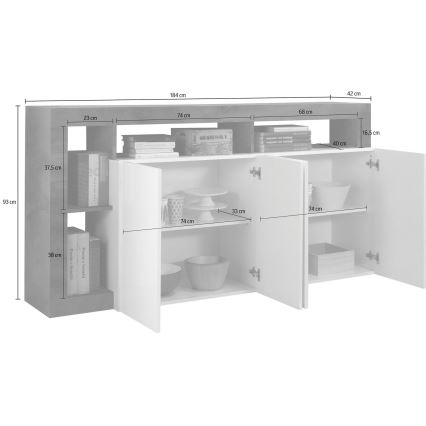 Komoda LENOR 184x93x42 cm bela/svetli hrast