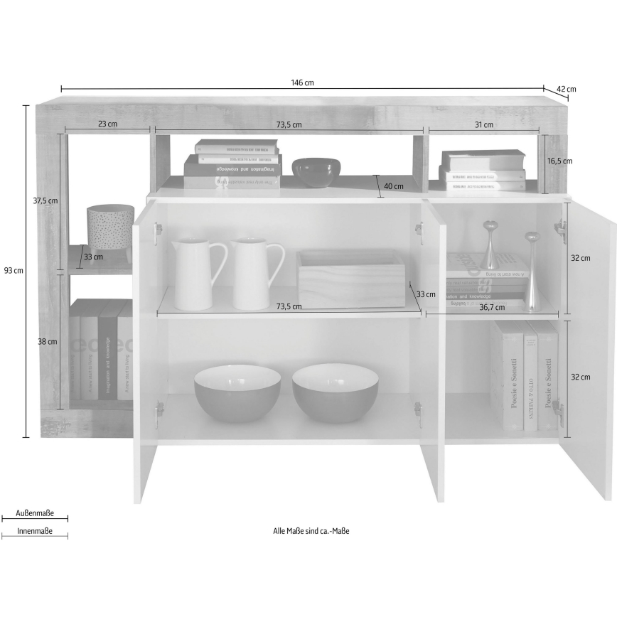 Komoda LENOR, bela/antracit