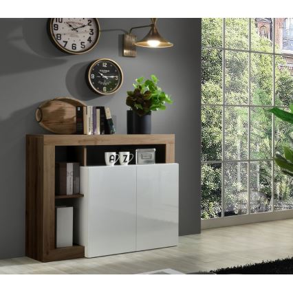 Komoda LENOR bela/hrast