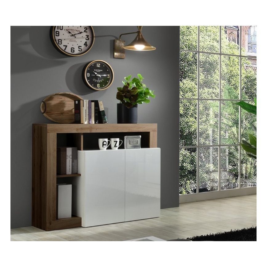 Komoda LENOR bela/hrast