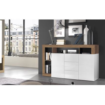 Komoda LENOR bela/hrast