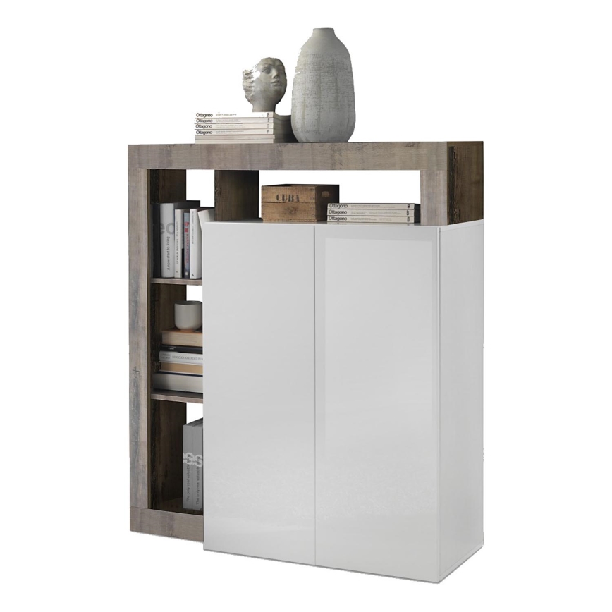 Komoda LENOR bela/rjava