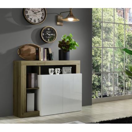 Komoda LENOR bela/rjava