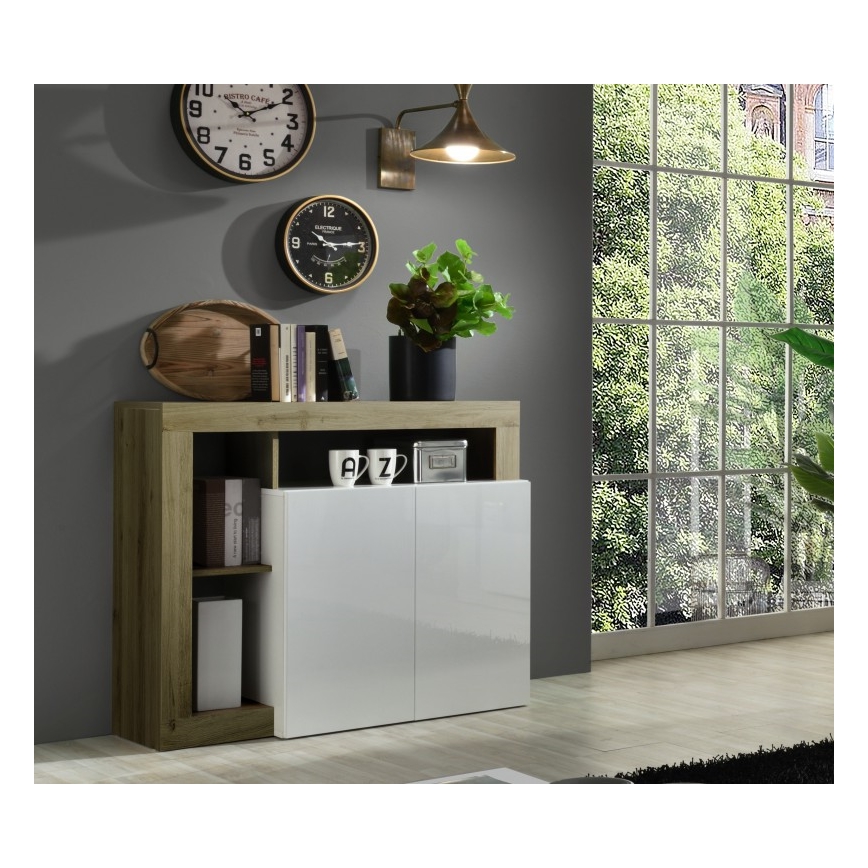 Komoda LENOR bela/rjava