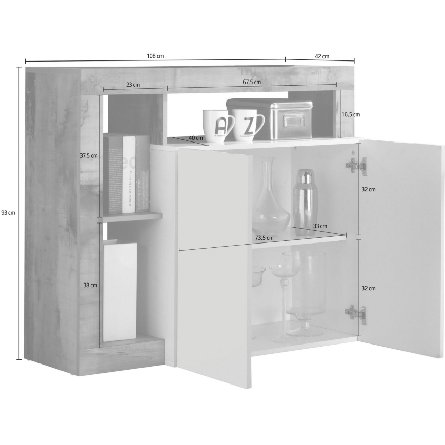 Komoda LENOR bela/rjava