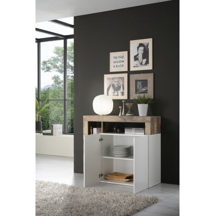 Komoda LENOR bela/rjava