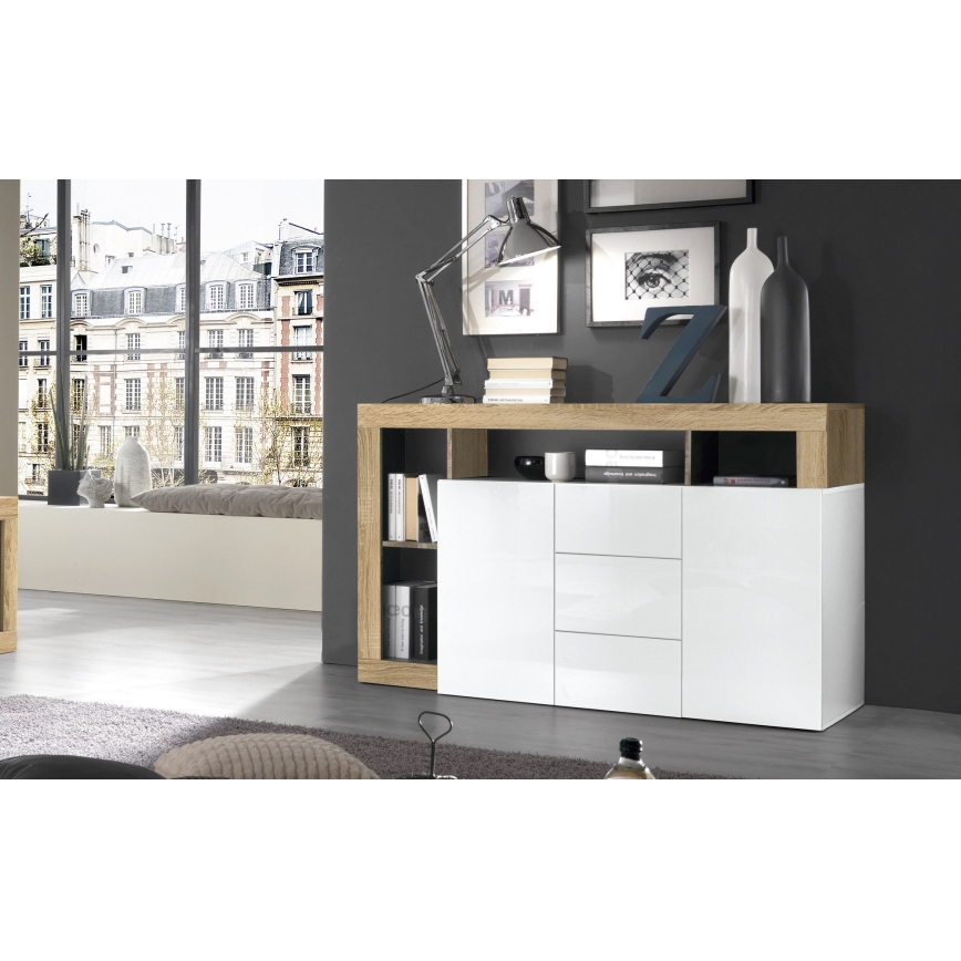 Komoda LENOR bela/rjava