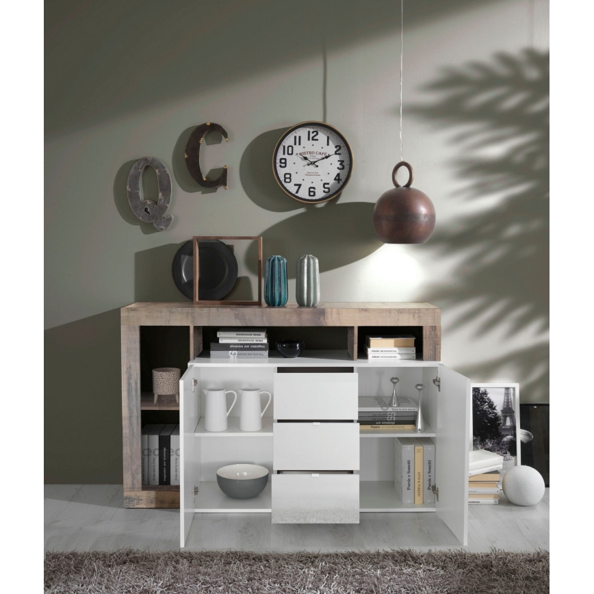 Komoda LENOR, bela/rjava