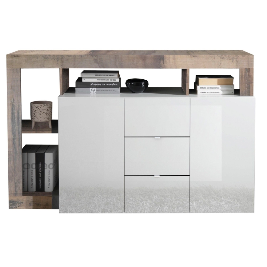 Komoda LENOR, bela/rjava