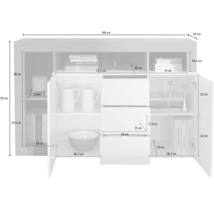 Komoda LENOR, bela/rjava