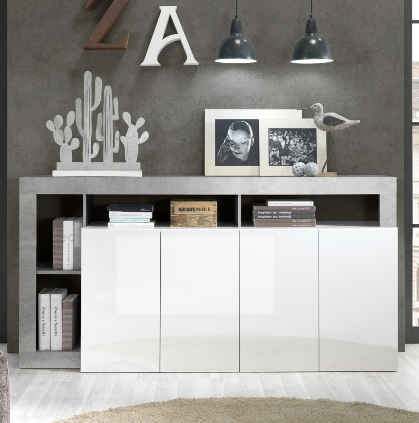 Komoda LENOR bela/siva beton