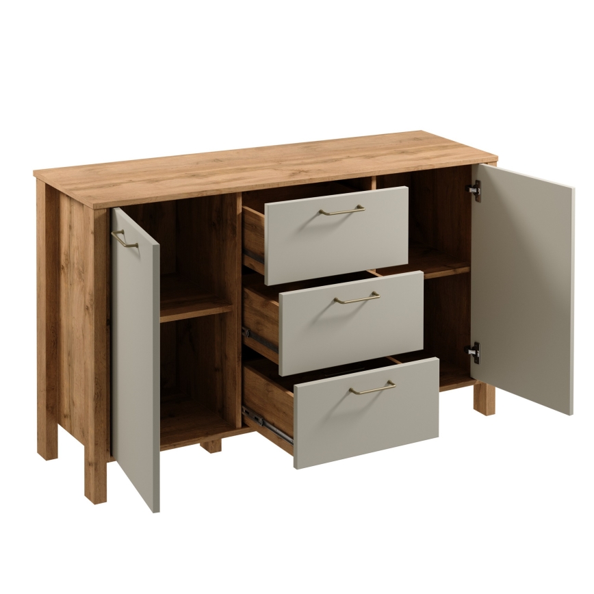 Komoda MENTA 138x81x40 cm hrast wotan/siva