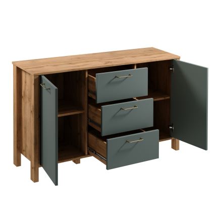 Komoda MENTA 138x81x40 cm hrast wotan/zelena
