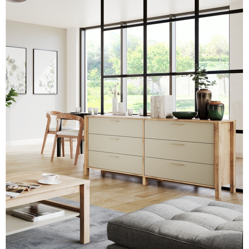 Komoda MENTA 170x81x47 cm hrast wotan/siva