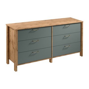 Komoda MENTA 170x81x47 cm, hrast Wotan/zelena