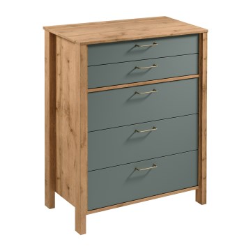 Komoda MENTA 90x108x47 cm hrast Wotan/zelena