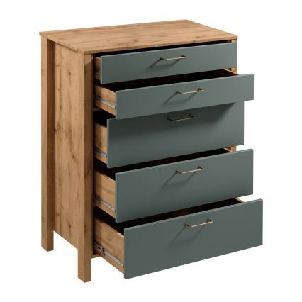 Komoda MENTA 90x108x47 cm hrast Wotan/zelena