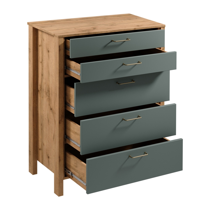 Komoda MENTA 90x108x47 cm hrast Wotan/zelena