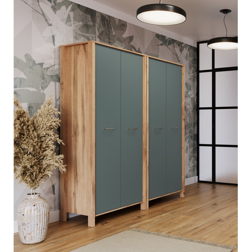 Komoda MENTA 90x200x53 cm hrast wotan/zelena