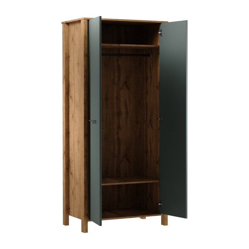 Komoda MENTA 90x200x53 cm hrast wotan/zelena