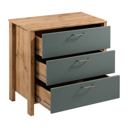 Komoda MENTA 90x81x47 cm hrast wotan/zelena