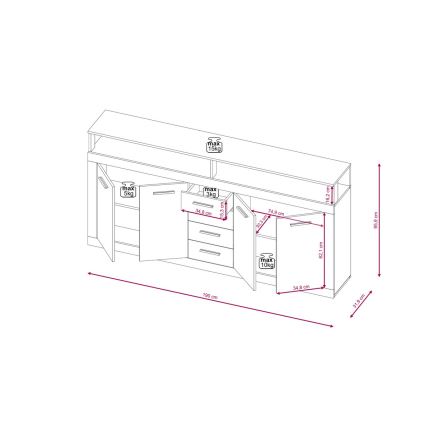 Komoda RUNA 190x96x32 cm temno rjava/antracitna