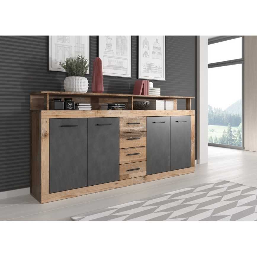 Komoda RUNA, svetlo rjava/antracitna