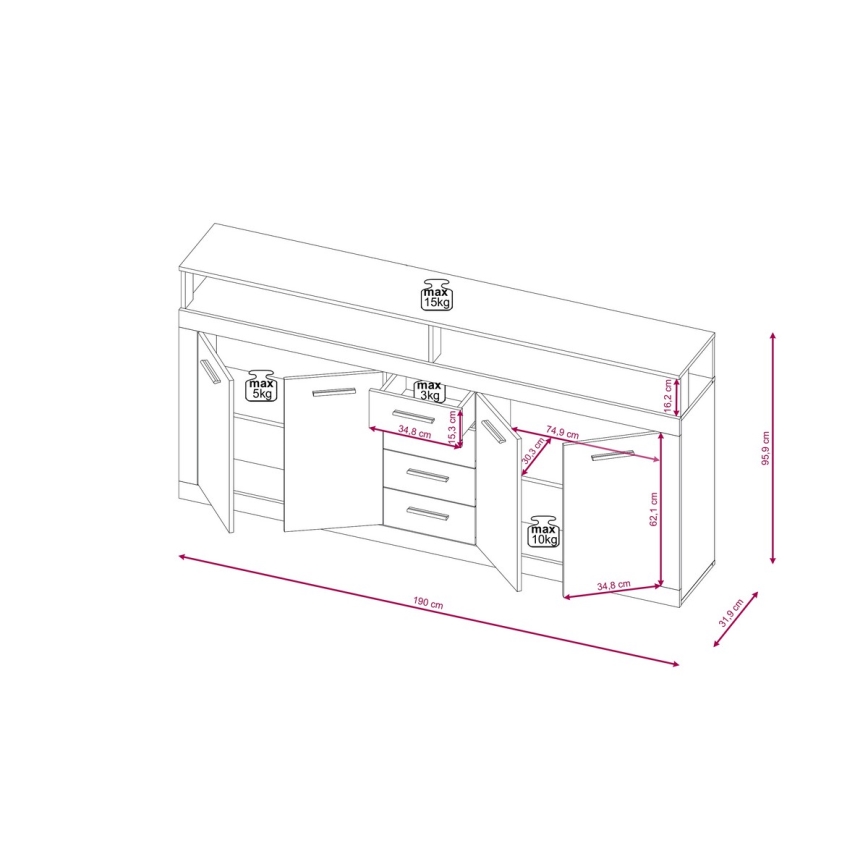 Komoda RUNA temno rjava/antracit