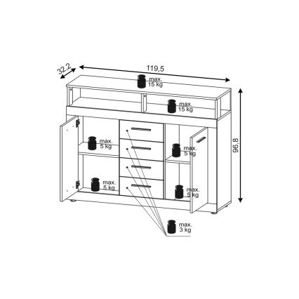 Komoda RUNA temno rjava/antracit