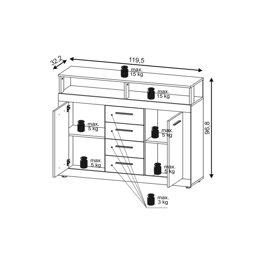 Komoda RUNA temno rjava/antracit