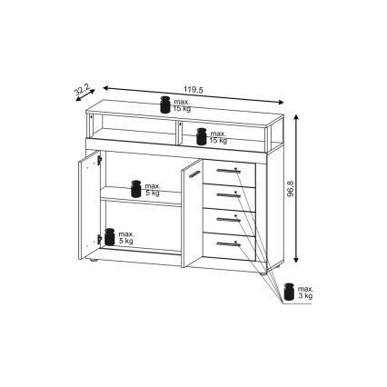Komoda RUNA temno rjava/antracitna