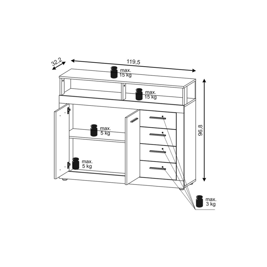 Komoda RUNA temno rjava/antracitna